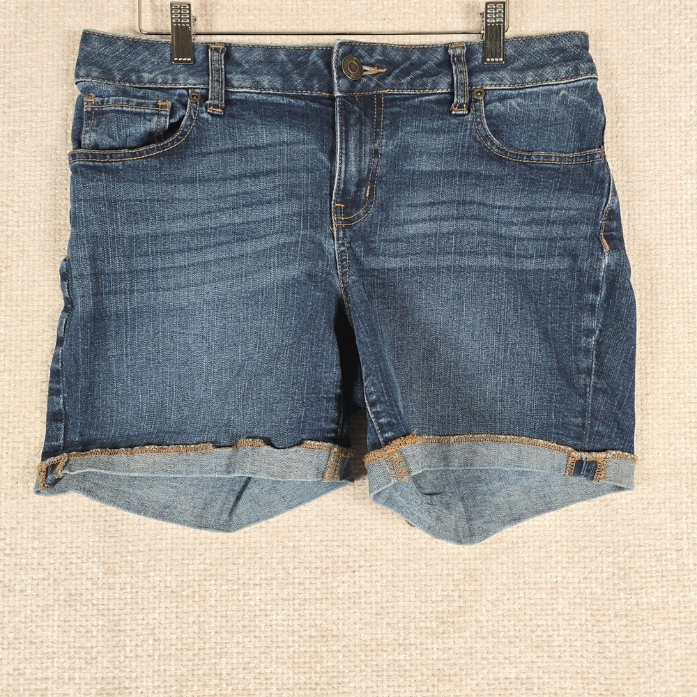 Maurices Womens‎ Dark Wash Denim Cuffed Jean Shorts Size 10 Stretch 5-Pocket